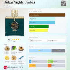 Perfume Árabe Dubai Nights Umbra Armaf 100ml EDP Unissex
